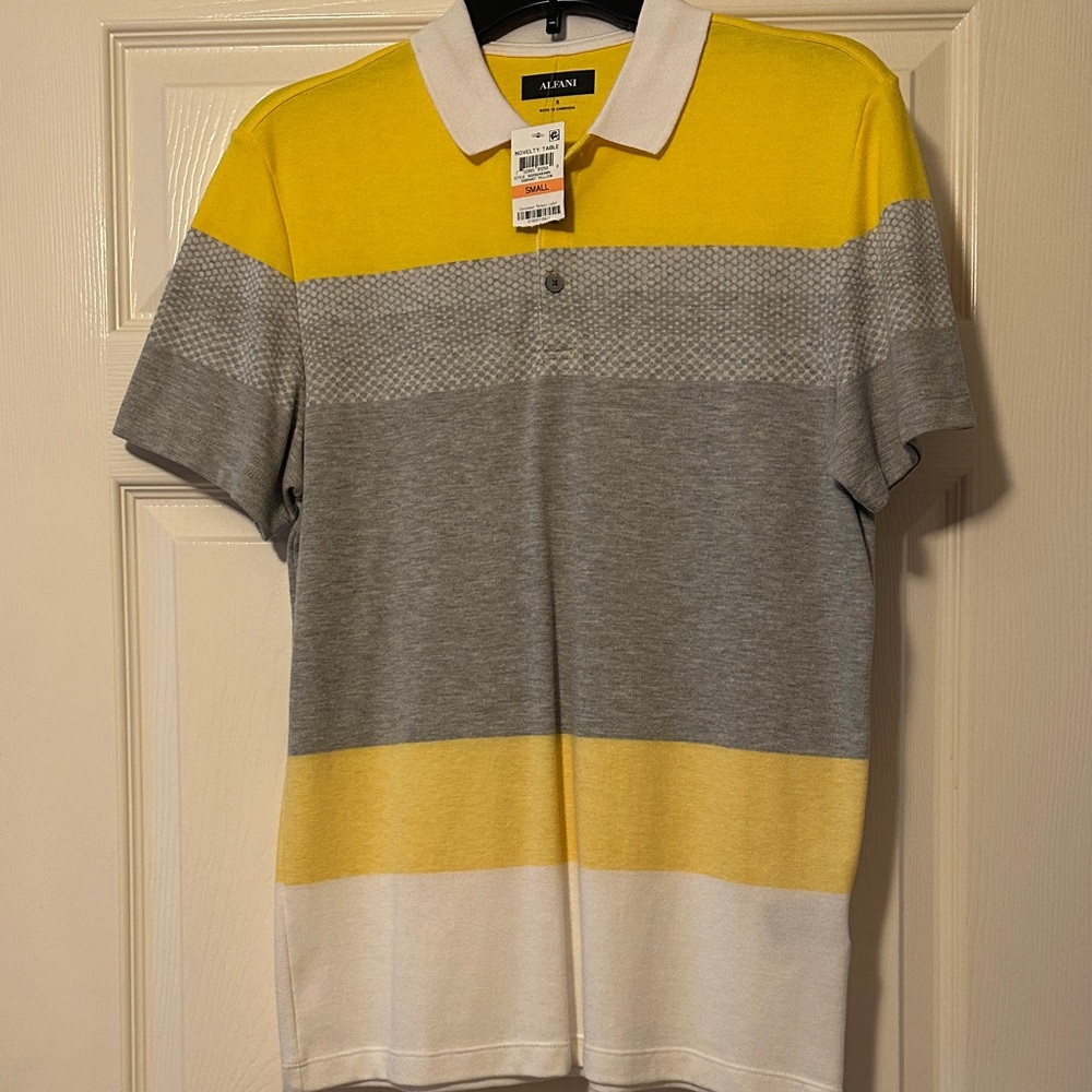 Alfani Men's Polo Shirt in Yellow, Gray, and White